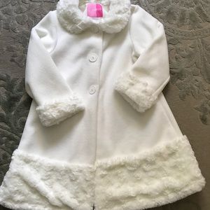 Cream fleece dress coat with hat